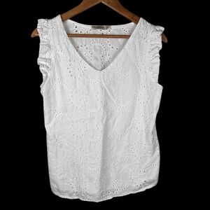 Valentina Naldi Italy Women’s White Eyelet Sleeveless Cotton Blouse Top Large